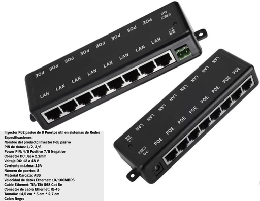 [551] POE INYECTOR 8 PUERTOS BASE 1000 1.25G