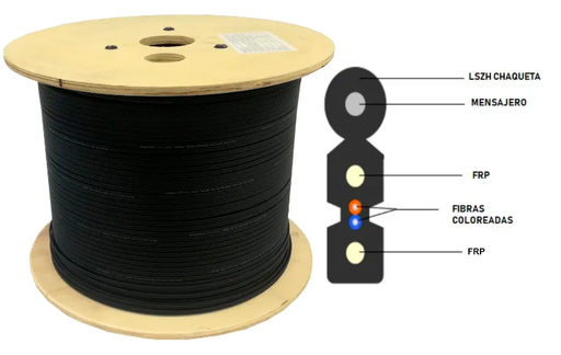 [317] FIBRA DROP 1 HILO 1 KM MENSAJERO ACERO CARRETE MADERA MARCADA